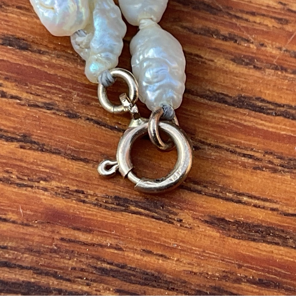 14K Gold Vintage Real Rice Pearl Necklace 16" - Picture 6 of 6